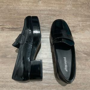 Jeffrey Campbell patent leather square toe loafer platforms